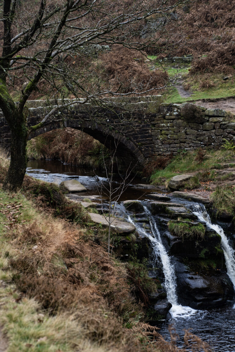 Three shires head waterfall and pack horse bridge